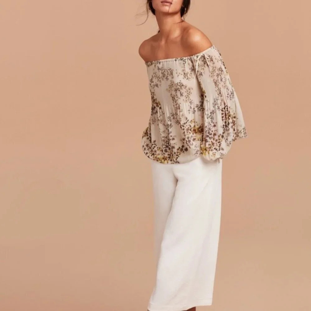 Aritzia Wilfred Talence Pleated Floral Garden Blouse Yellow Sz S - Picture 8 of 8